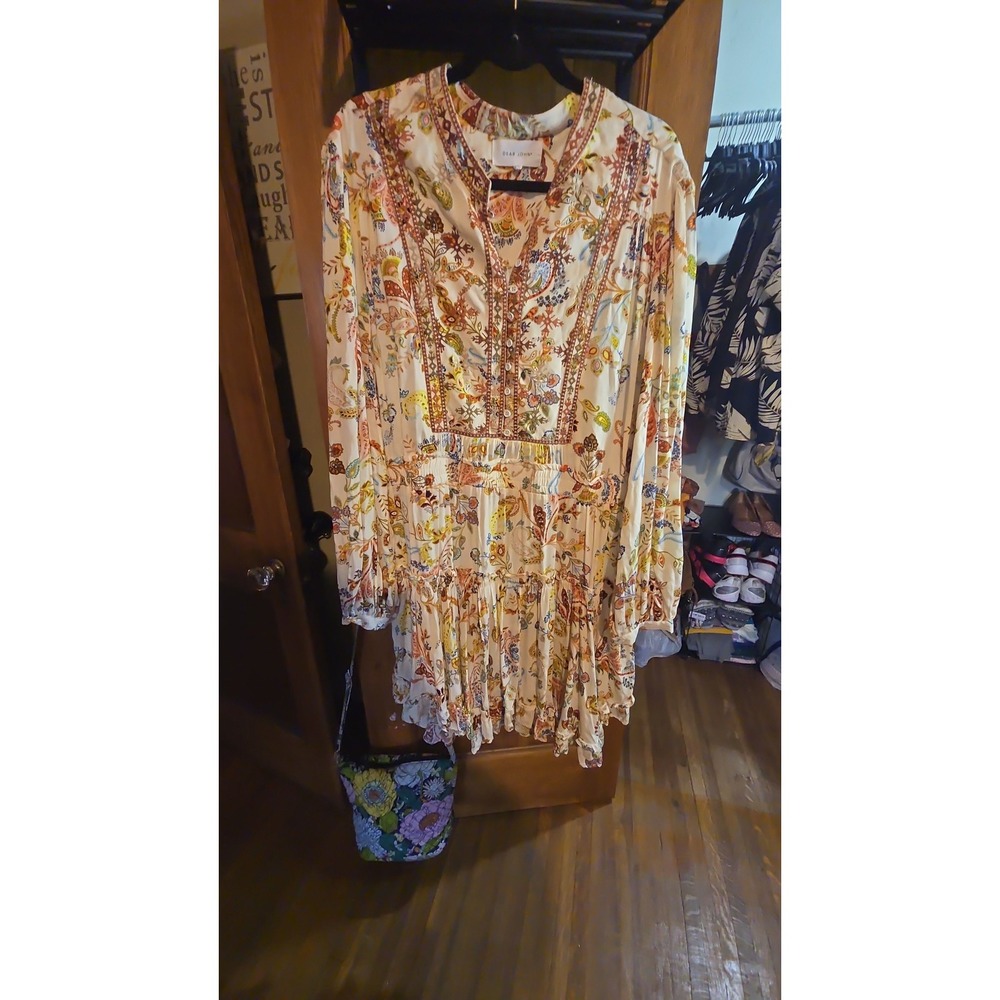 Dear John Womens XL Boho Paisley Floral Embroidered Tiered Smocked Midi Dress